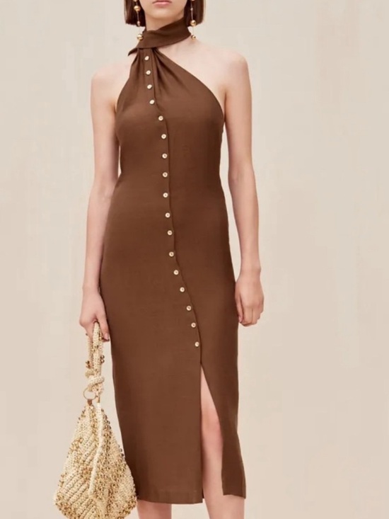 cult gaia Dresses & Skirts - Cult Gaia Romia Brown Midi Dress with Neck Tie NWT